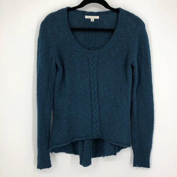 CABI Cable Knit Scoop Neck Sweater Dark Teal - Picture 1 of 6